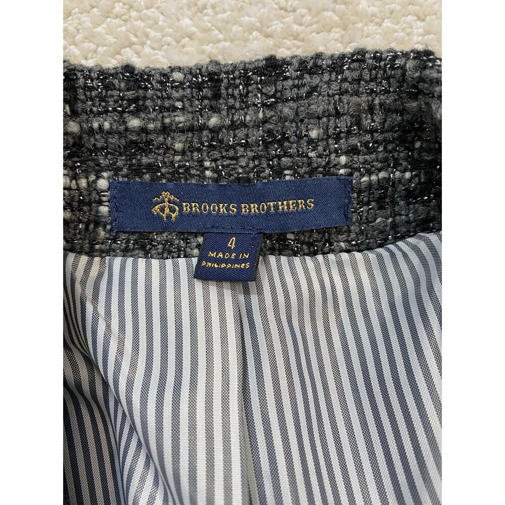Brooks Brothers Bouclé Blazer Jacket Check Gray Black Women's Size 4 - Picture 10 of 16